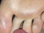 Preview 3 of Worshipping her dirty feet and covering them with cum