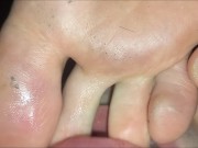 Preview 4 of Worshipping her dirty feet and covering them with cum