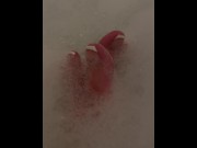 Preview 2 of Mixed Chick with pretty feet and foot fetish shows French Tip Toes White Tip Toes in Bubbles Bath