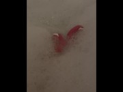 Preview 5 of Mixed Chick with pretty feet and foot fetish shows French Tip Toes White Tip Toes in Bubbles Bath