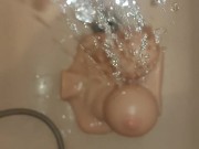 Preview 1 of washing my new sextoy ( bouncing titties F cup) teaser short video (ASMR)