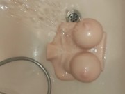 Preview 2 of washing my new sextoy ( bouncing titties F cup) teaser short video (ASMR)