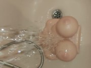 Preview 3 of washing my new sextoy ( bouncing titties F cup) teaser short video (ASMR)