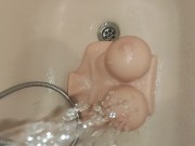 Preview 4 of washing my new sextoy ( bouncing titties F cup) teaser short video (ASMR)