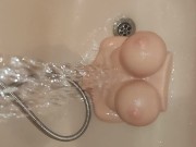Preview 6 of washing my new sextoy ( bouncing titties F cup) teaser short video (ASMR)