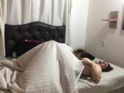 Preview 3 of I'm between the sheets with my girlfriend, I kiss her big tits with my pussy, I crush her huge ass a