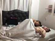 Preview 5 of I'm between the sheets with my girlfriend, I kiss her big tits with my pussy, I crush her huge ass a