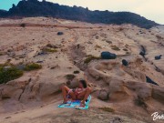 Preview 5 of Shameless MILF on vacation masturbates on a public beach then gets fucked by a stranger