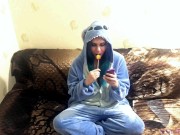 Preview 1 of Emo girlfriend sucks lollipop and something else in Stitch cosplay
