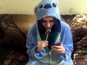 Preview 2 of Emo girlfriend sucks lollipop and something else in Stitch cosplay