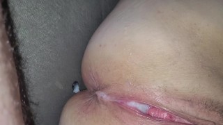 He fucks me so deep. His cock goes completely into my pussy. He shoots his cum into it. It drips out