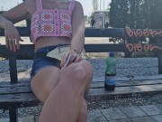 Preview 5 of I flash my tits in public on a park bench among other people