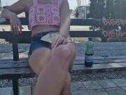 Preview 6 of I flash my tits in public on a park bench among other people