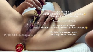 Wear sexy Chinese Hanfu and flesh-colored stockings, masturbate with a strong vibrator, masturbate t