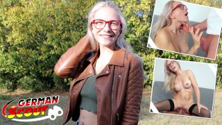 GERMAN SCOUT - Fit blonde Glasses Girl Vivi Vallentine Pickup and talk to Casting Fuck