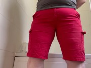 Preview 1 of Soaking my favourite red shorts in pee - flooded them so much!