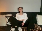 Preview 2 of Brunette Girl Masturbating Fully Clothed Wearing Sweatpants