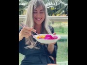 Preview 1 of Sexy beauty girl model. Chopsticks and Exotic Fruits