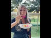 Preview 5 of Sexy beauty girl model. Chopsticks and Exotic Fruits
