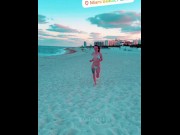 Preview 3 of College girl runs on beach with her perfect little tittys out