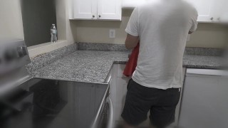 I masturbate in the kitchen while my stepbrother is in the living room. Part 4. We fuck in the kitch