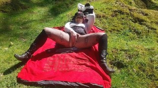 Hot MILF gets horny hiking outside,dildo fucks  herself until she cums