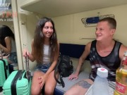 Preview 2 of The compartment neighbor gave herself to her fellow travelers and got good sex and a creampie in her