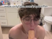 Preview 1 of FTM shy skater twink strips and sucks massive cock