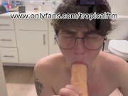 Preview 6 of FTM shy skater twink strips and sucks massive cock