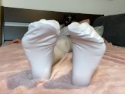 Preview 3 of Trans Solo Feet white Pantyhose in your Face