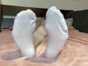 Preview 4 of Trans Solo Feet white Pantyhose in your Face