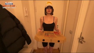 Sexy delivery girl ate my pizza and let me fuck her pussy so she wouldn't get fired.