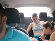Preview 3 of gorgeous blonde sucks my strap-on in the back seat of the uber
