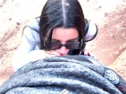 Preview 3 of She showed her face with glasses! Deep blowjob in a beautiful canyon!
