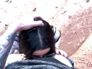 Preview 5 of She showed her face with glasses! Deep blowjob in a beautiful canyon!