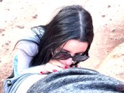 Preview 6 of She showed her face with glasses! Deep blowjob in a beautiful canyon!