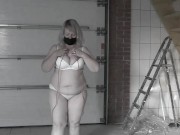 Preview 2 of A mature bbw milf with a hairy pussy and big saggy natural tits is jumping rope.