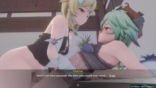 Lumine and Aether have intense sex in the bedroom. - Genshin Impact Hentai