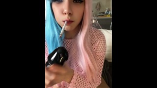 I love anal stretching with plug and fucking my pretty pink pussy with black dildo