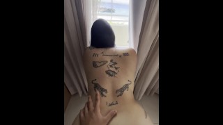 Hot tatted latina gets fucked doggystyle with view on the beach