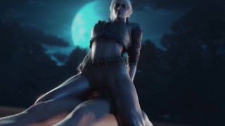 Ciri in cowgirl pose riding Big Dick . The Witcher