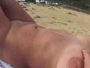 Preview 1 of Nudist girl masturbates and jerks a stranger to the beach a voyeur looks discreetly