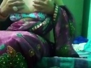Preview 6 of Indian Gay Crossdresser in pink saree pressing and milking his boobs so hard and enjoying the hardco