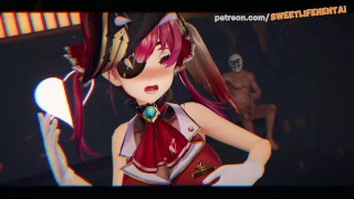 Virtual YouTuber - Kazama Iroha Partying In Foursome Sex Orgy!