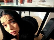 Preview 6 of POV Cute girl gives you blow job under the table after loosing poker