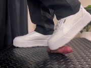 Preview 4 of Shuffle Girl Cock Crush in White Platform Sneakers - Shoejob, Trampling, Sneakers, White Puma
