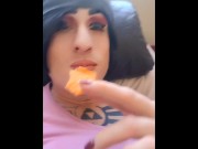 Preview 2 of Sucking on fingers after eating a bag of Mexican Doritos with gentle licks licking them