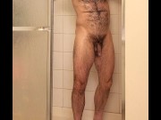 Preview 1 of Hairy muscle bear showers and flexing