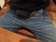 Preview 2 of Long Edge in Jeans Drenching My Cock in Cum!