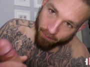 Preview 2 of Straight Tattooed Jock Takes Daddy's Dick Bareback Creampie POV